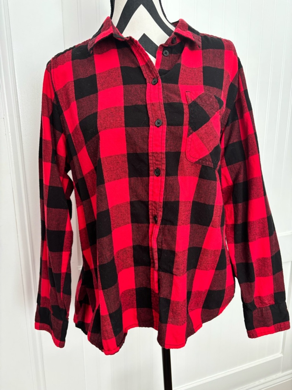 Time and Tru Red and Black Plaid Flannel Shirt